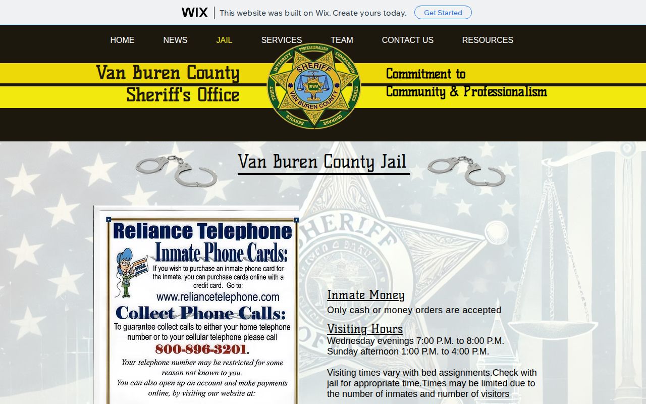 Van Buren County Jail official information page without a public roster