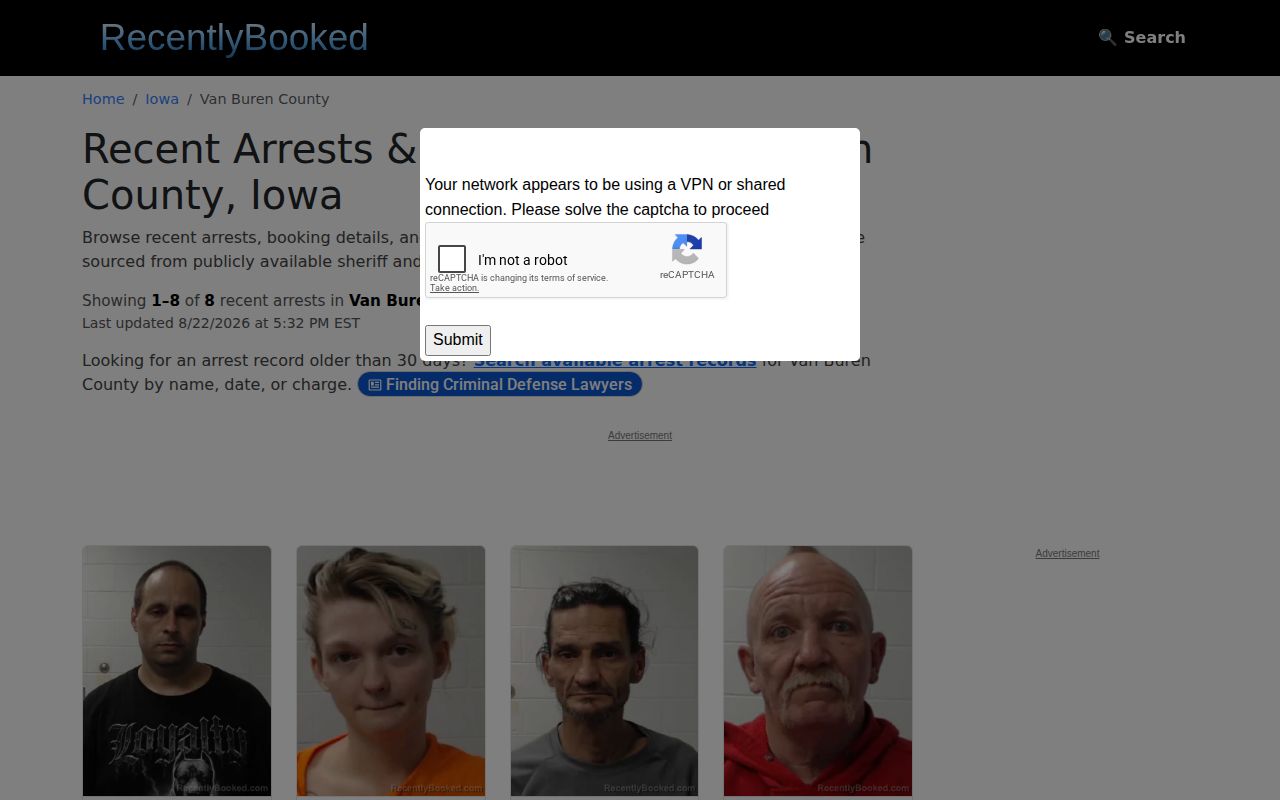 Unofficial Van Buren County booking records interface