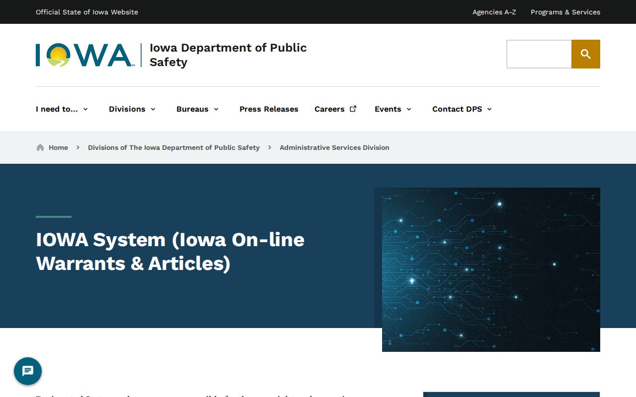 Iowa DPS secure warrant network information for Van Buren County checks